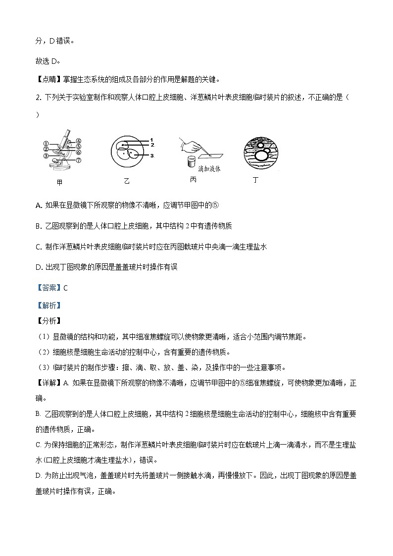 精品解析：山东省泰安市东平县2020年中考二模生物试题（解析版）第2页