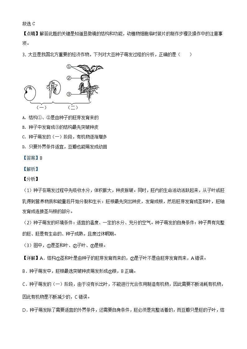 精品解析：山东省泰安市东平县2020年中考二模生物试题（解析版）第3页