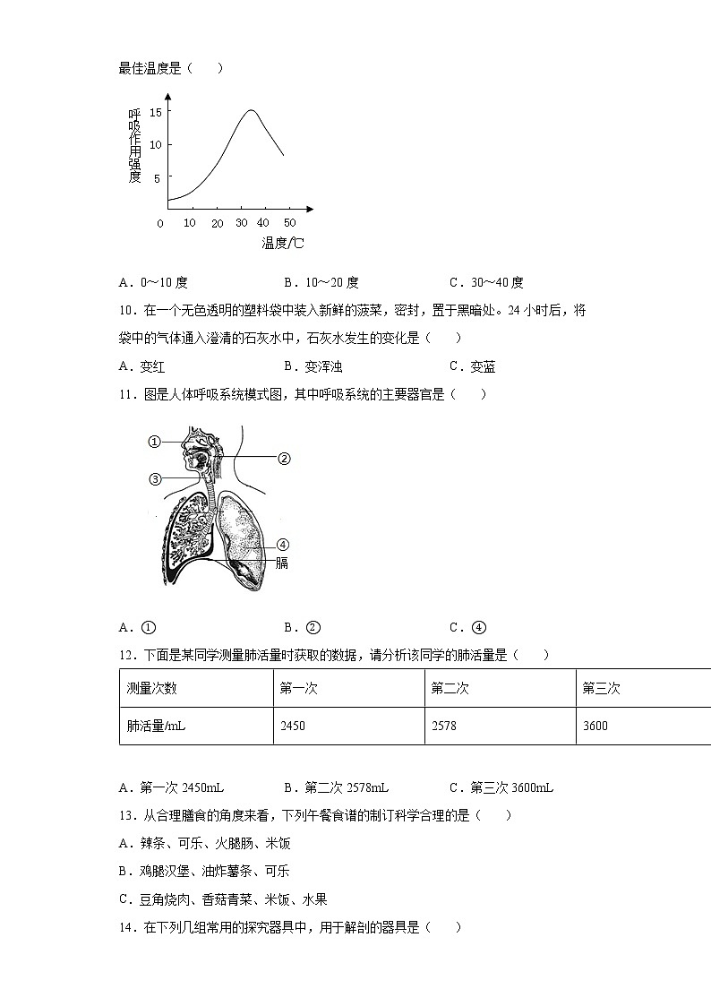 江苏省淮安市盱眙县2021-2022学年七年级上学期期末生物试题(word版含答案)02