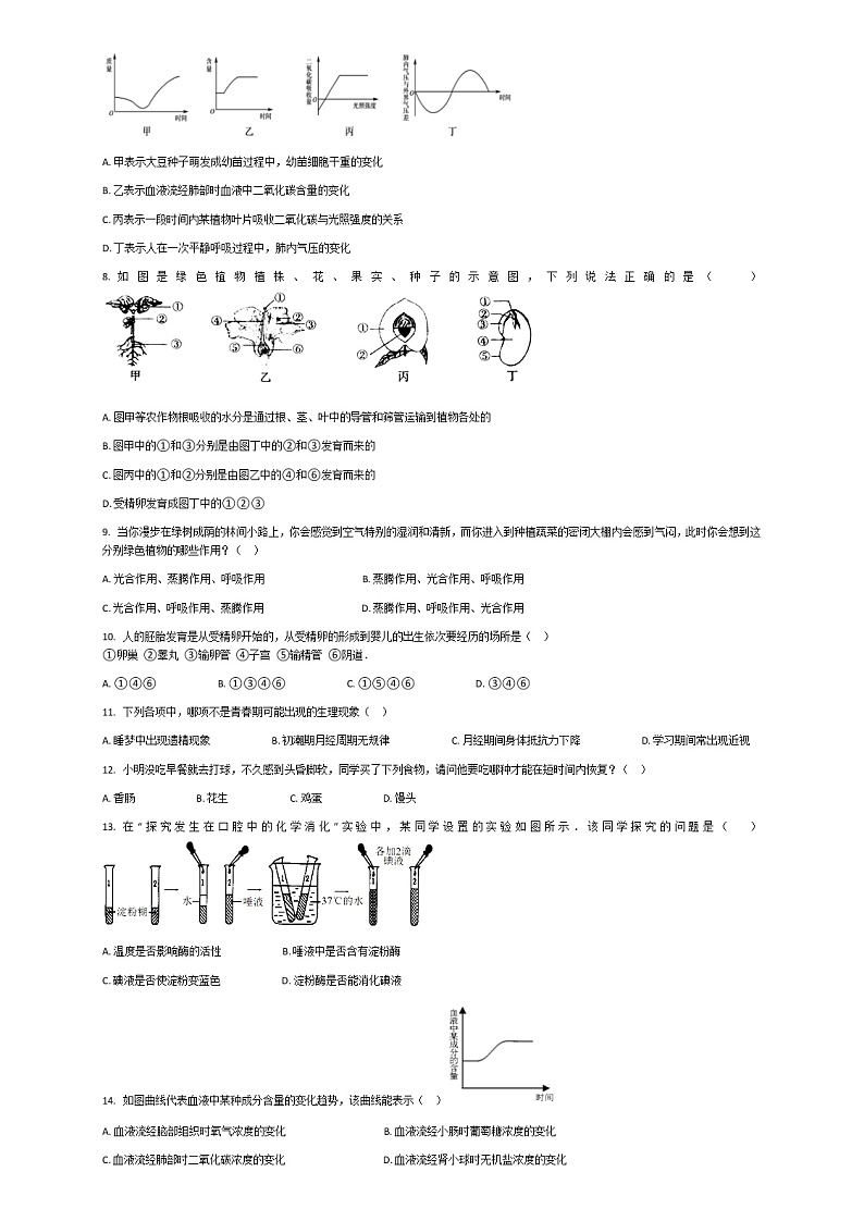 人教版初中生物八年级下册期中测试卷 (2)第2页