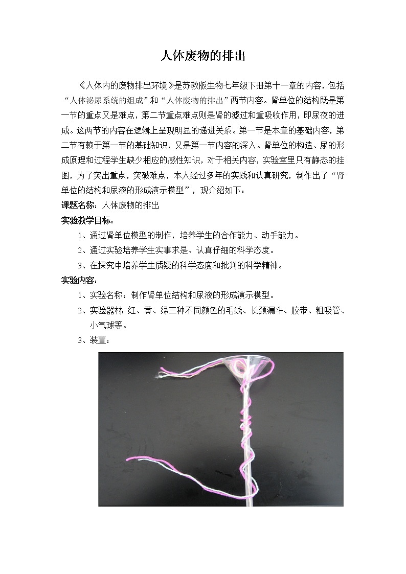 苏教版生物七年级下册 第十一章 第二节 人体废物的排出(16)（教案）第1页