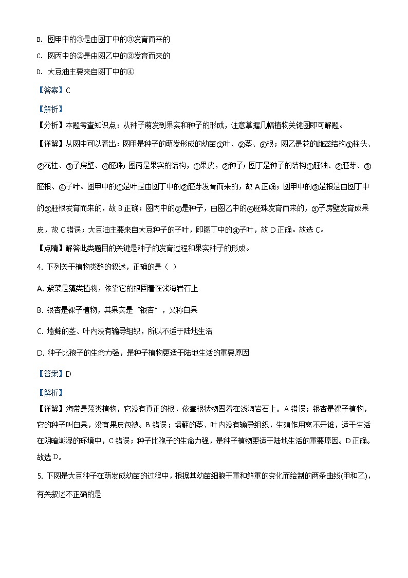 精品解析：2020年山东省聊城临清市九年级中考二模生物试题（解析版+原卷板）02