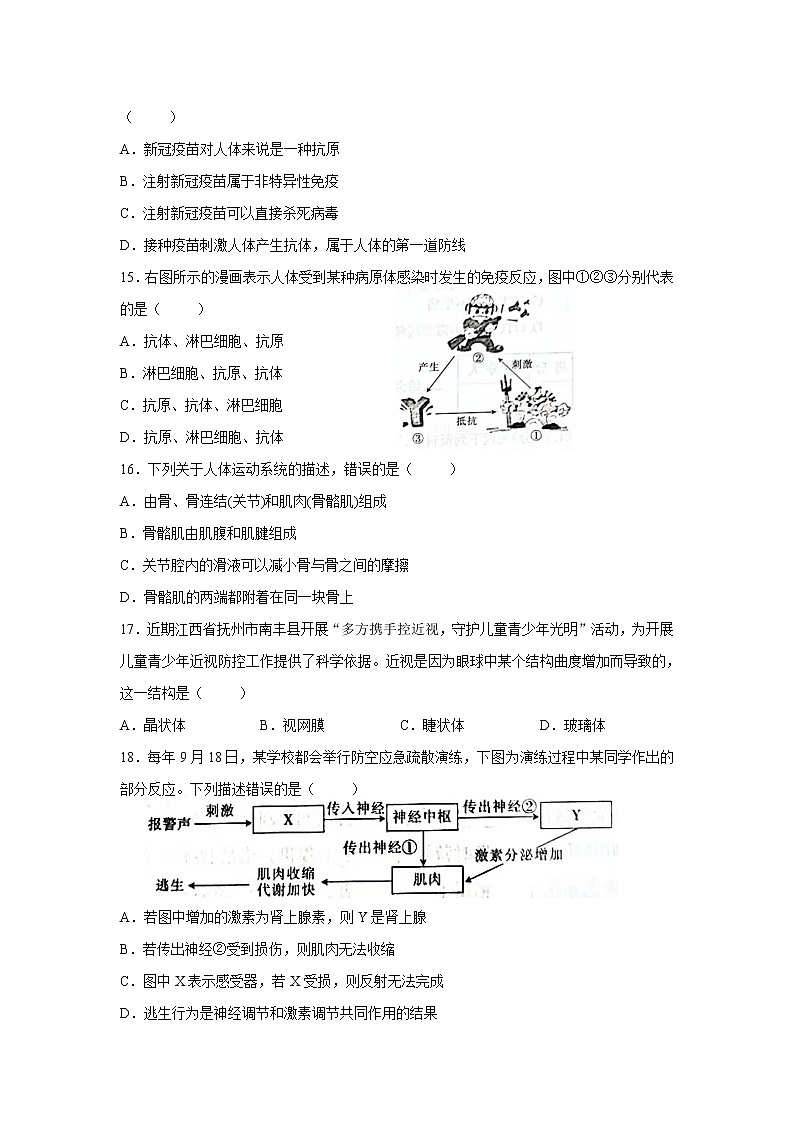 2022年江西省中考模拟示范卷生物试卷（三）(word版含答案)03
