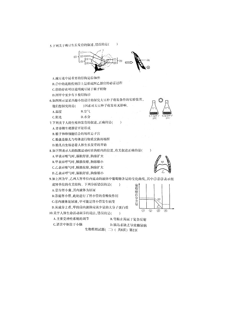 山东省莘县2020年初中学业水平第二次模拟考试生物试题（扫描版）及答案02