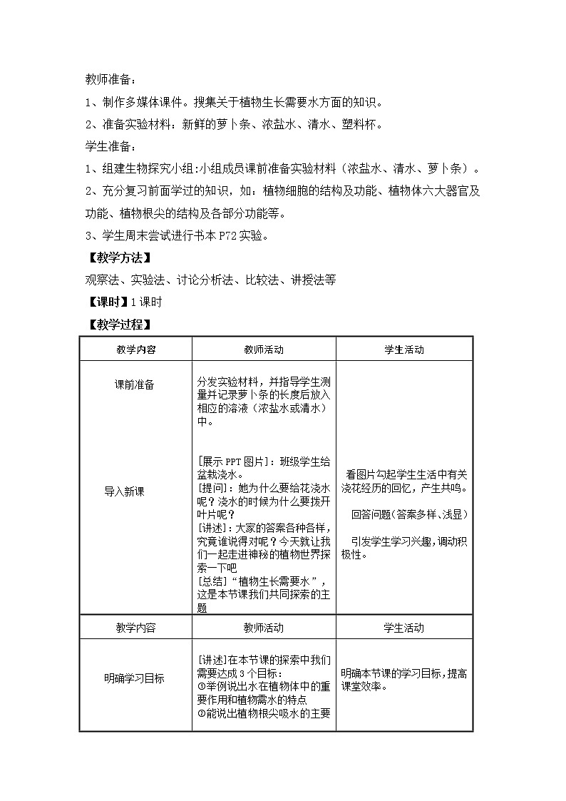 苏教版七年级生物上册 第五章 第三节 植物生长需要水和无机盐(2)（教案）02