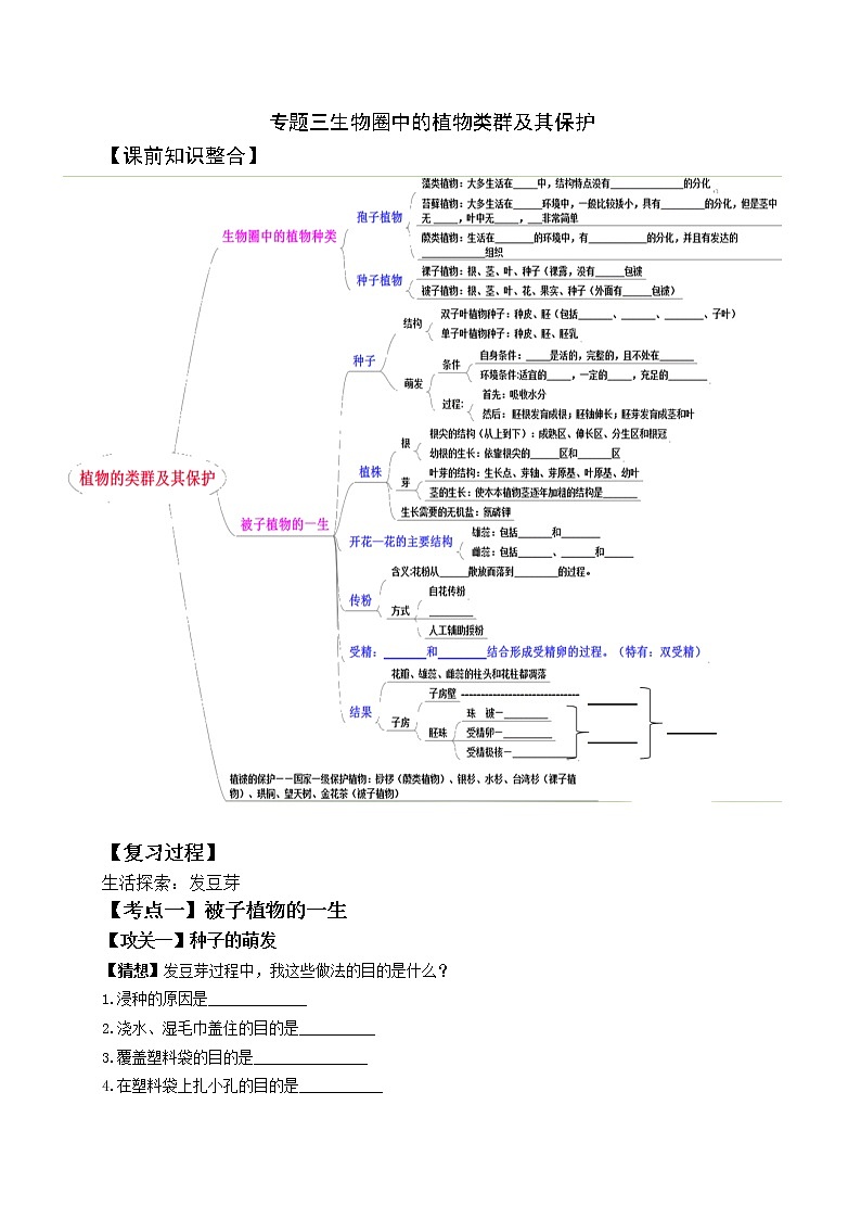 2022年人教版生物中考二轮复习导学案：专题三生物圈中的植物类群及其保护01