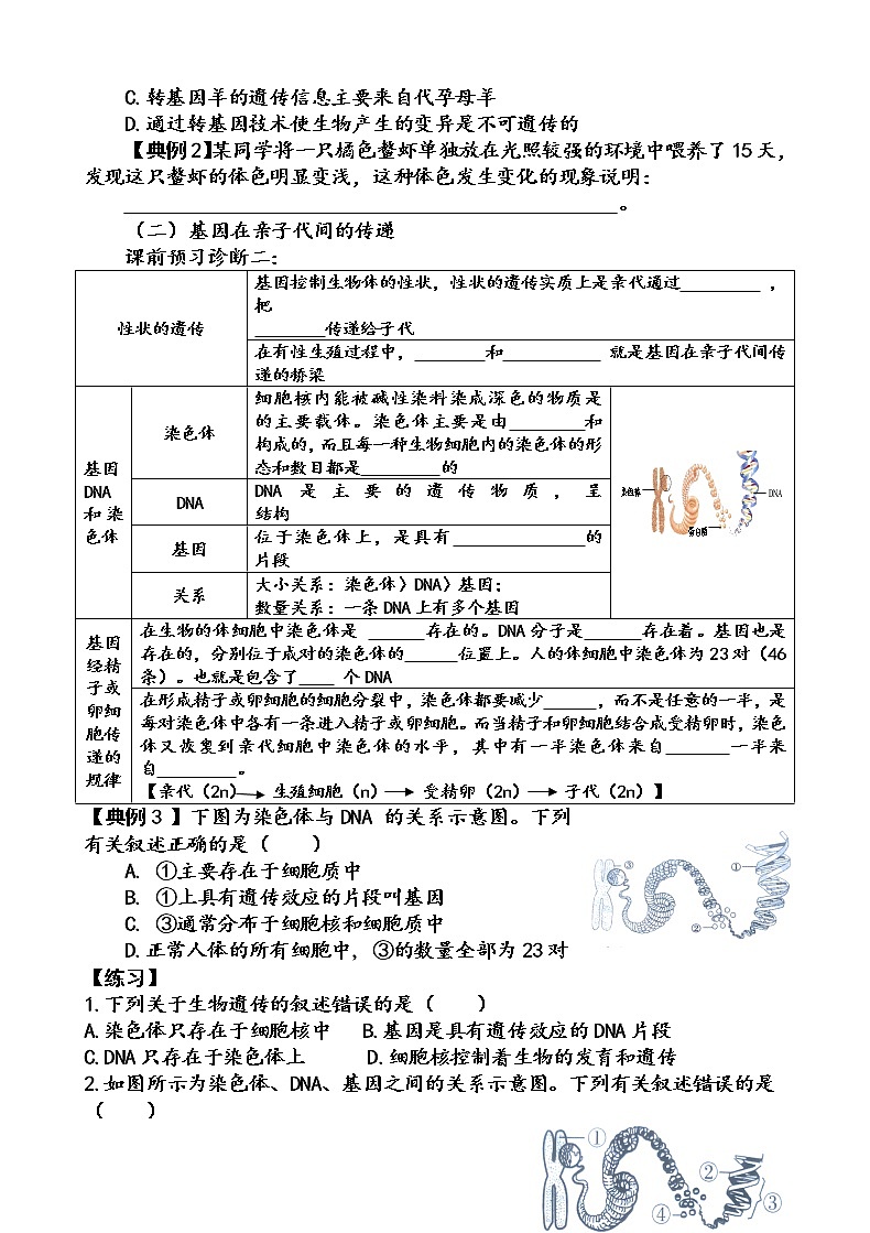2022年人教版生物中考二轮复习导学案-生物的遗传变异和进化02