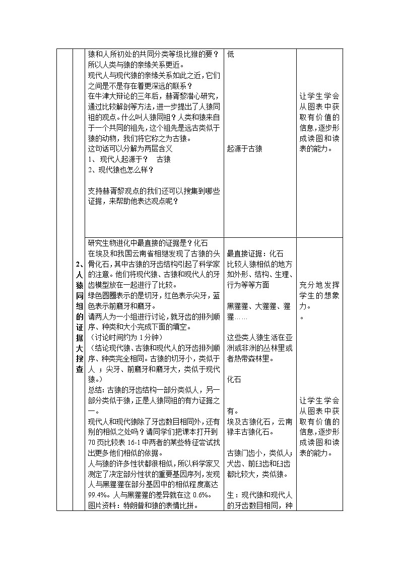 苏教版八年级生物上册 16.4 人类的起源和进化(5) 教案第3页