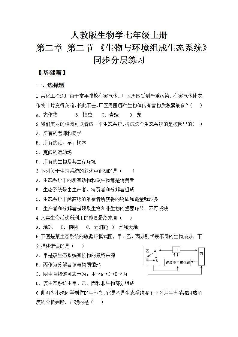【核心素养目标】人教版 (新课标)初中生物七年级上册1.2.2《生物与环境组成生态系统》课件+教案+同步分层练习（含答案）01