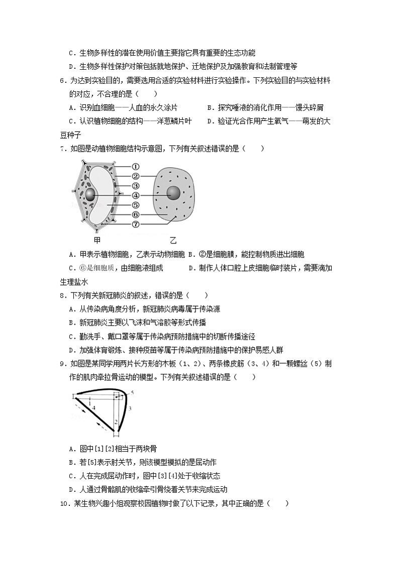 2021年山东省济南市中考生物真题及答案02