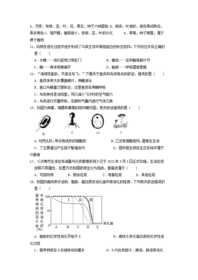 2021年山东省济南市中考生物真题及答案03