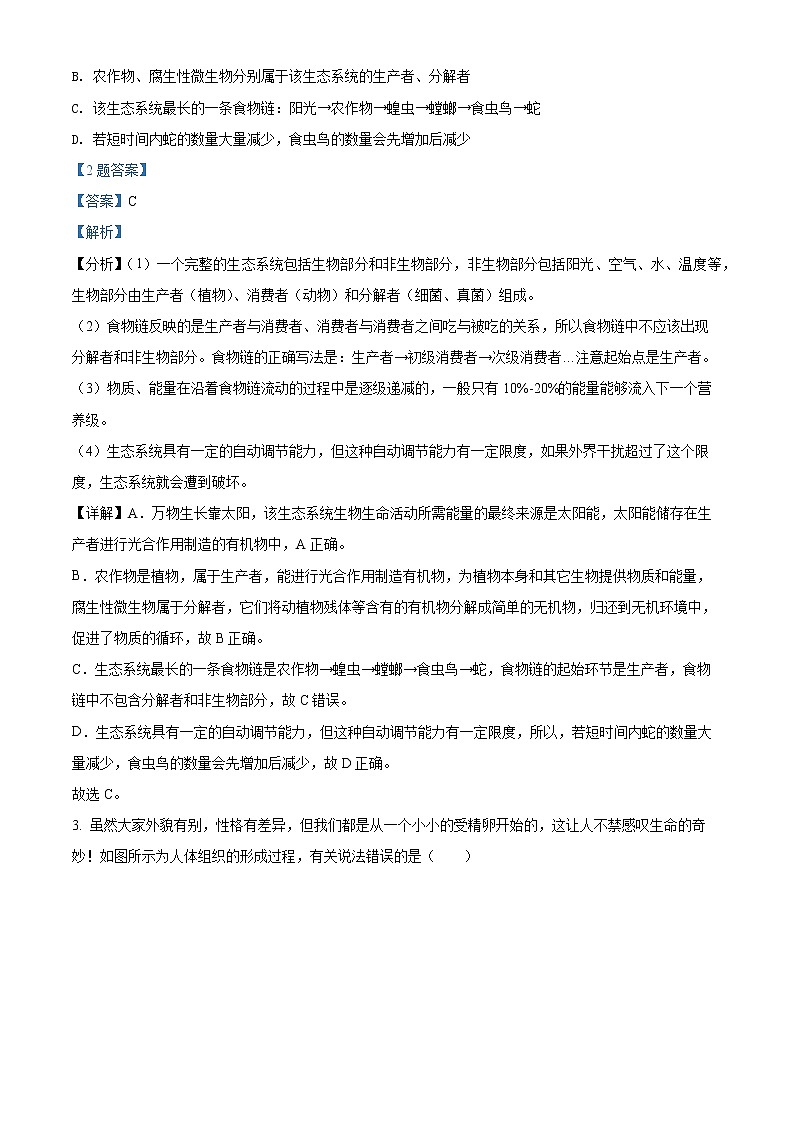 精品解析：2022年河南省南阳市南召县中考一模生物试题（解析版）第2页
