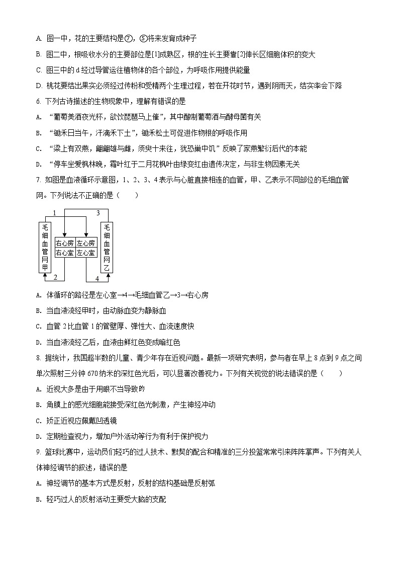 精品解析：2022年河南省南阳市南召县中考一模生物试题（原卷版）第3页