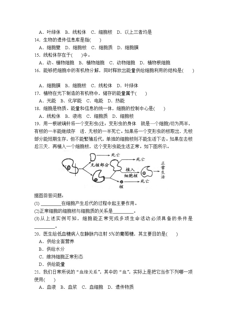 第3章第2节++细胞是生命活动的单位++同步练习第2页