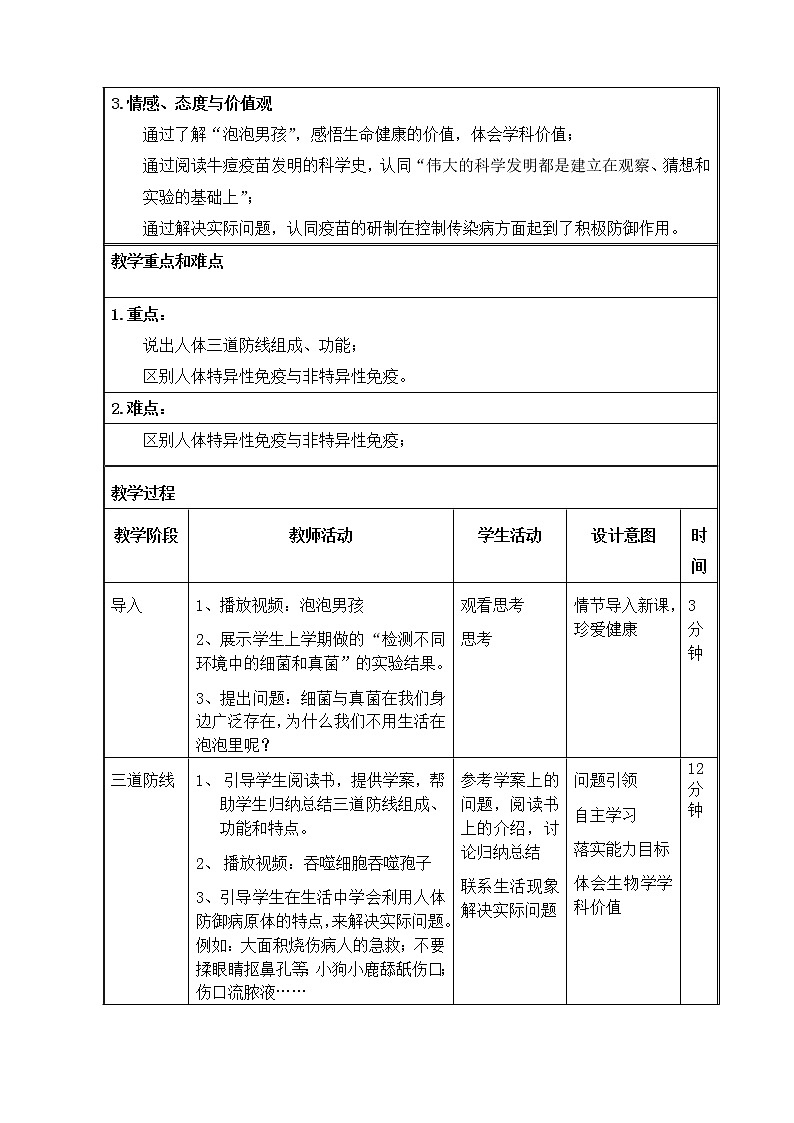 2022年人教版八年级生物下册第8单元第1章第2节免疫与计划免疫教案 (3)第2页