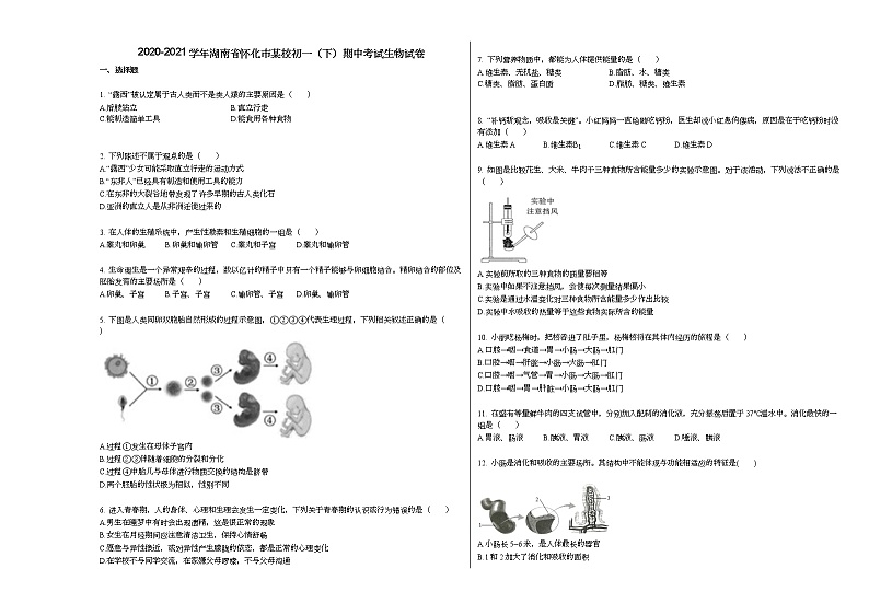 2020-2021学年湖南省怀化市某校初一（下）期中考试生物试卷人教版01