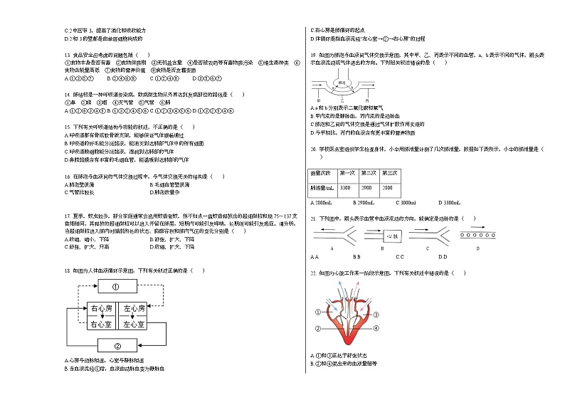 2020-2021学年湖南省怀化市某校初一（下）期中考试生物试卷人教版02