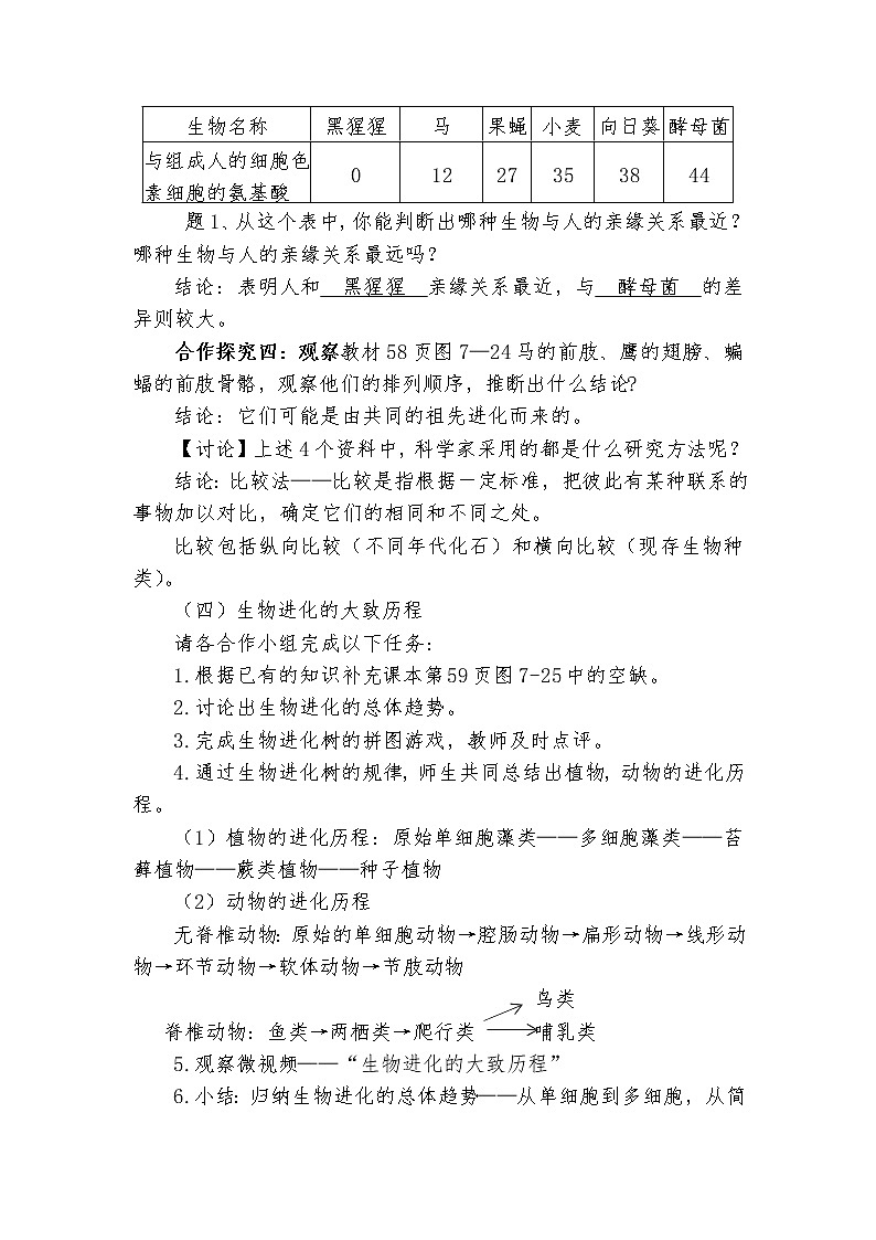 鲁科版（五四制）八年级下册生物 8.3.2生物进化的历程 教案第3页