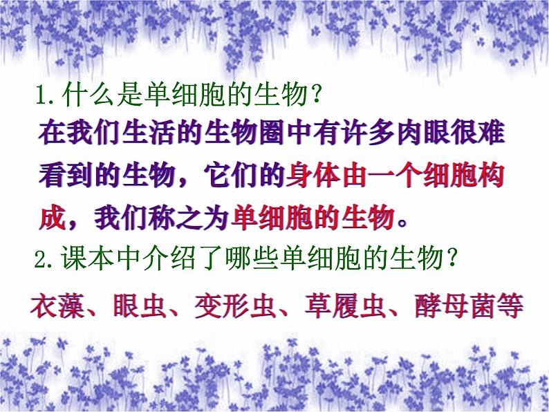 苏科版七年级下册生物 9.3单细胞的生物体 课件02