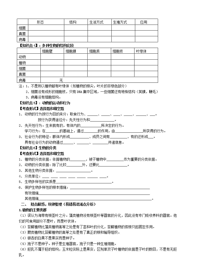 2022年中考生物人教版复习专题四生物的多样性学案第3页