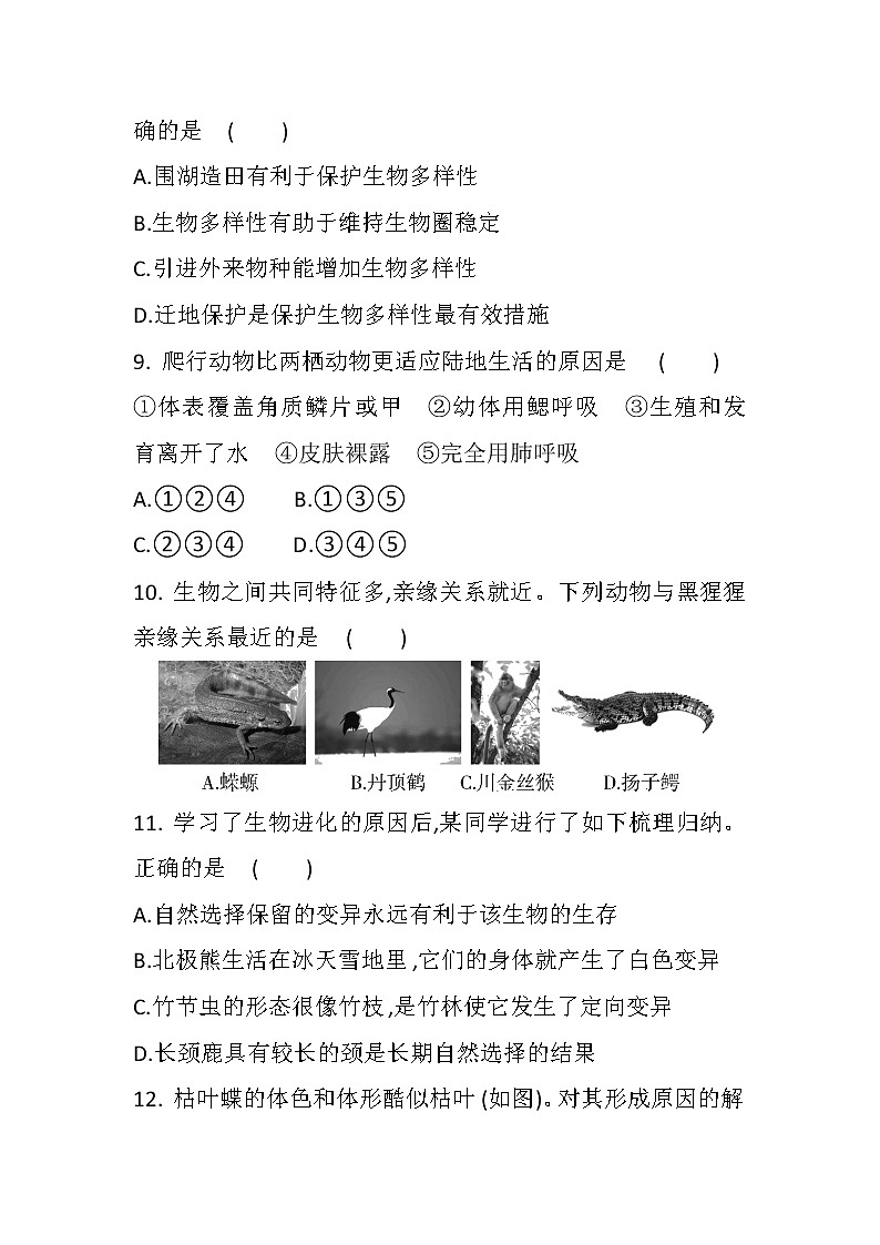 中考总复习专题十 生物进化与生物多样性的保护（初中生物专题复习提高训练）第3页