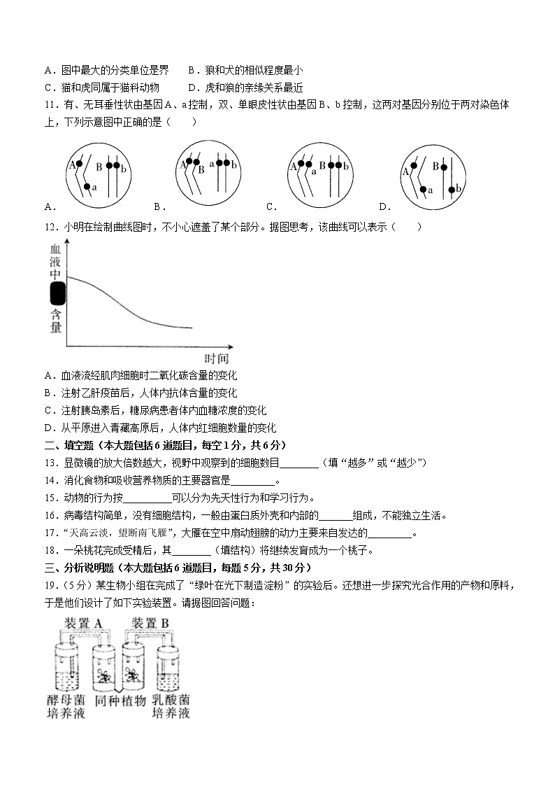 2022年甘肃省定西市毕业会考模拟试题（一模）生物试题(word版含答案)03