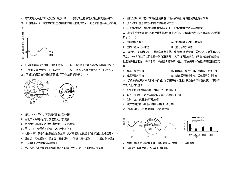 2022年内蒙古通辽市科尔沁左翼中旗中考一模生物试题第3页