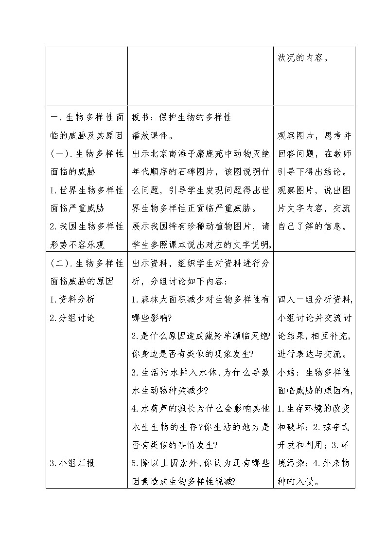 苏科版八下生物  26.2保护生物多样性 教案02