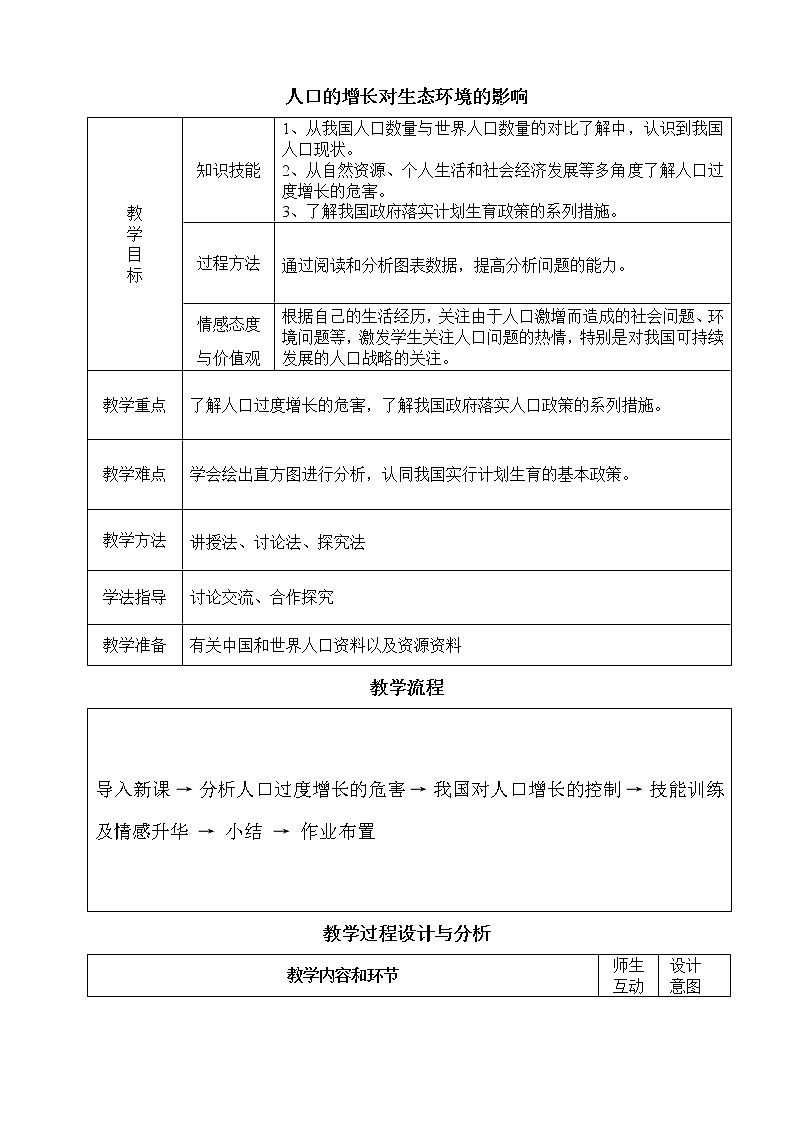 苏科版八下生物  26.1人口增长对生态环境的影响  教案第1页