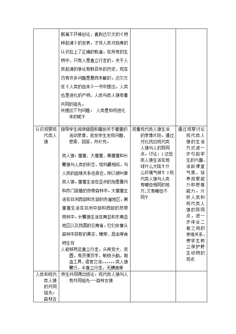 苏科版八下生物  23.4人类的起源和进化 教案03