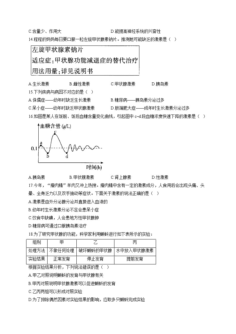 冀少版七年级下册生物单元测试AB卷 第二单元第五章B卷第3页