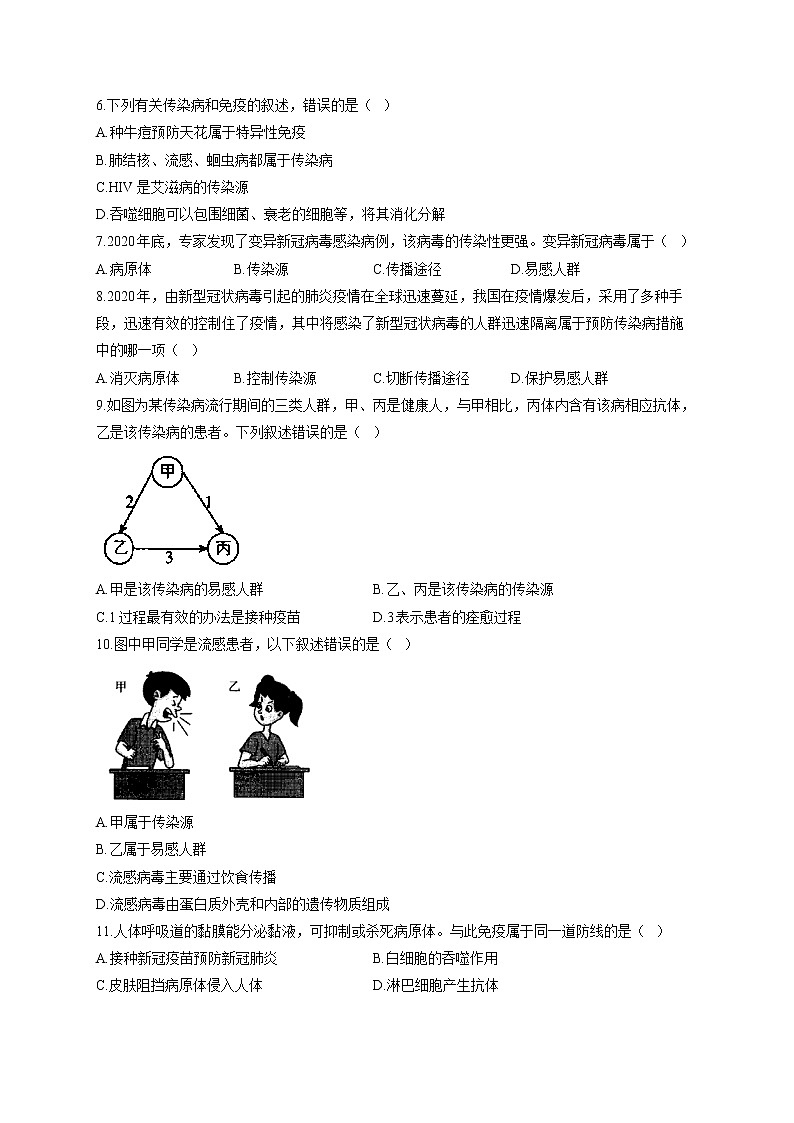 冀少版七年级下册生物单元测试AB卷 第二单元第六、七章A卷02
