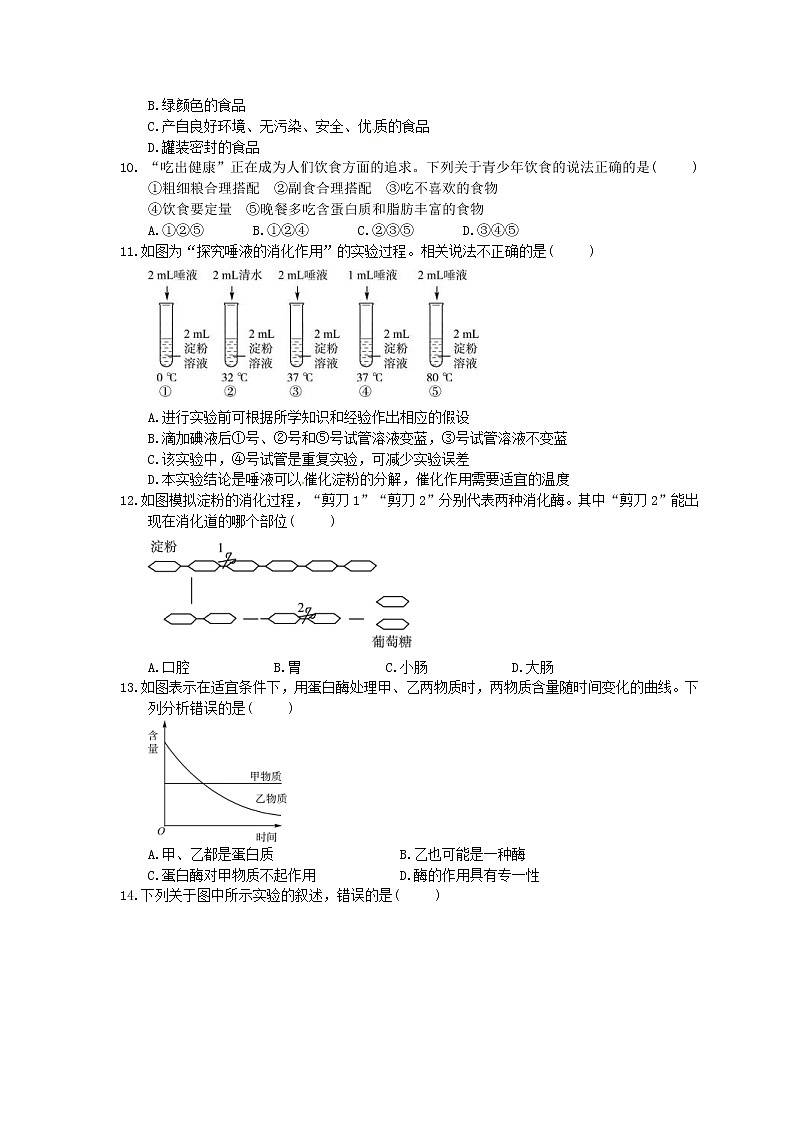 中考生物总复习《人体的营养》实训练习卷(含答案)02