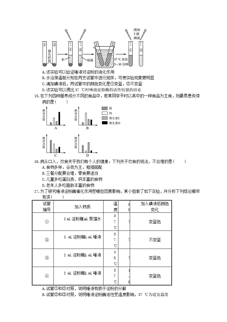 中考生物总复习《人体的营养》实训练习卷(含答案)03