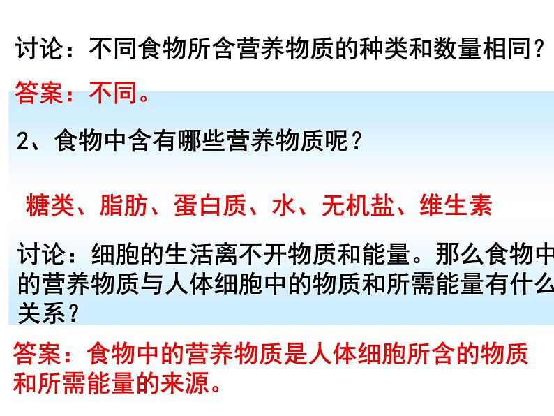 人教版七下生物 2.1食物中的营养物质 课件第4页