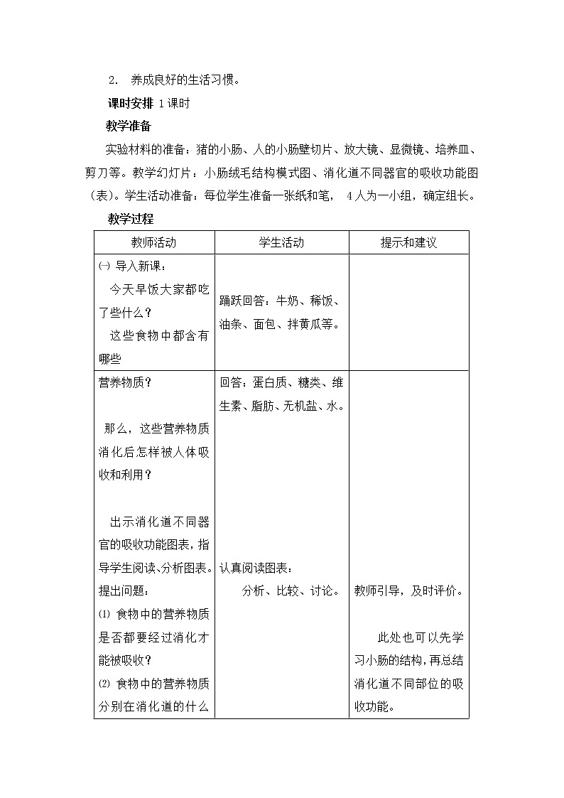 冀教版7下生物 1.3营养物质的吸收和利用  教案02