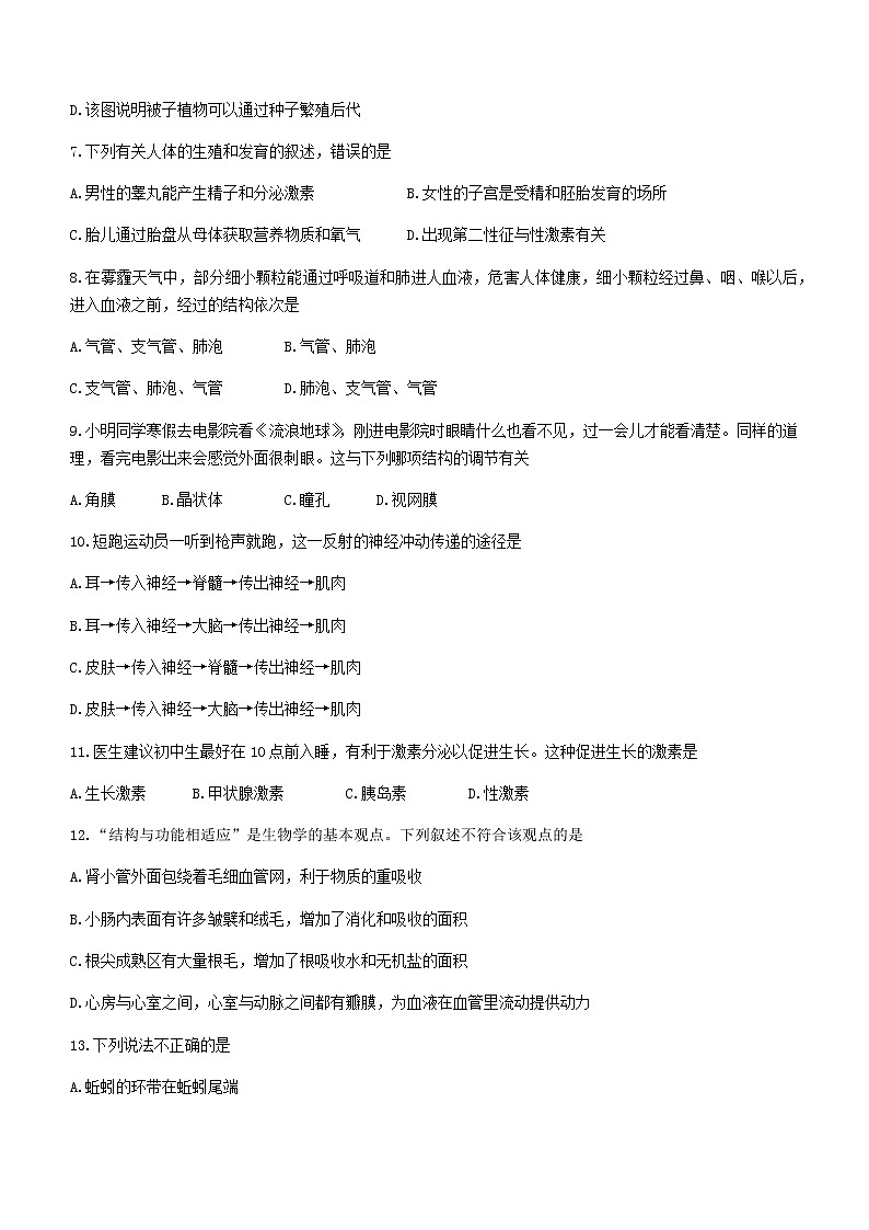 2022年山东省聊城市冠县中考一模生物试题第3页