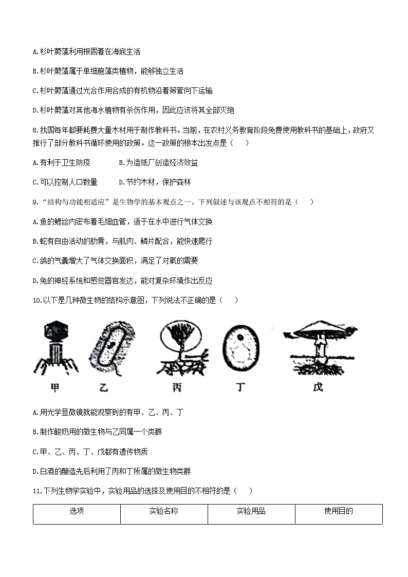 2022年山东省德州市宁津县中考一模生物试题03