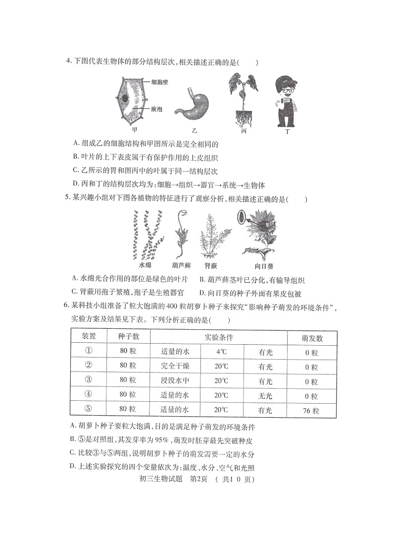 2022年山东省济宁市任城区一模生物试题02
