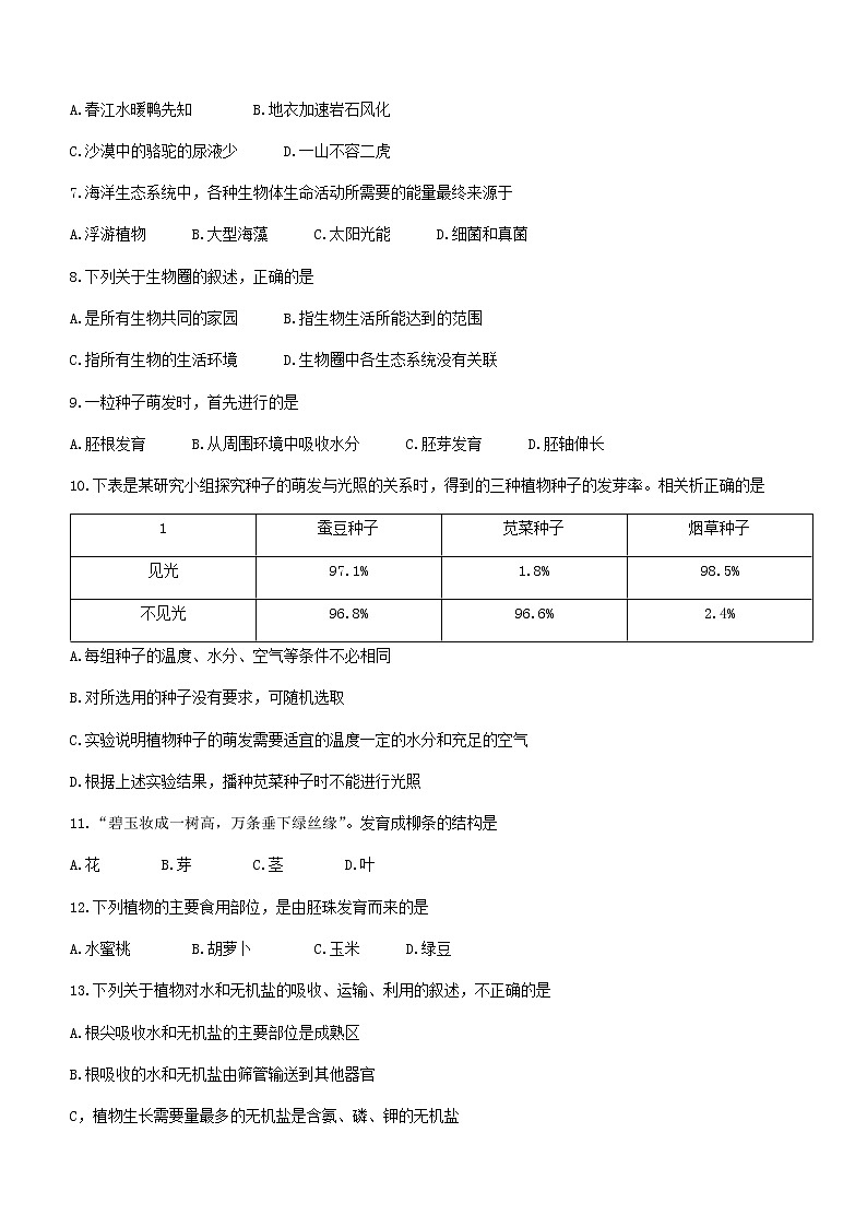 2022年云南省昆明市盘龙区中考一模生物试题(word版含答案)02