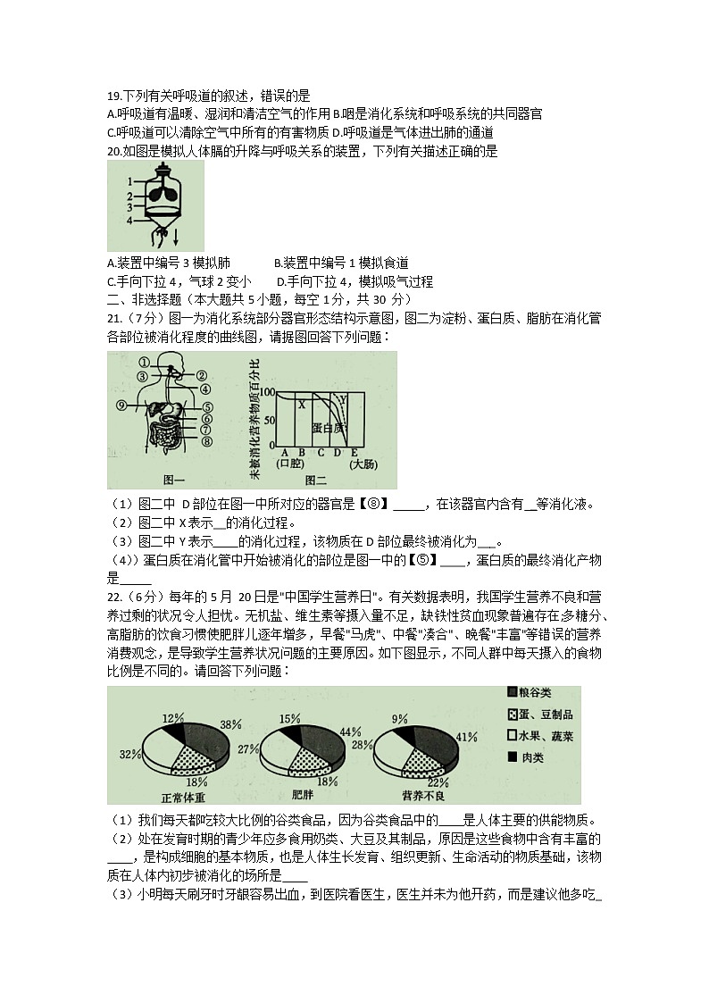 河南省新乡市延津县2021-2022学年七年级下学期期中生物试题(word版含答案)第3页