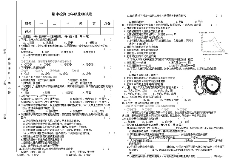 甘肃省定西市临洮县2021-2022学年七年级下学期期中检测生物试题(word版含答案)第1页