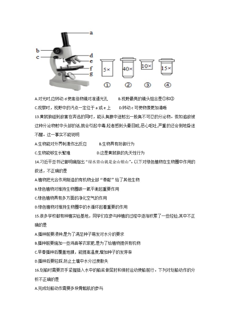 2022年湖北省恩施州八年级学生学业水平考试生物模拟试卷一(word版无答案)第2页