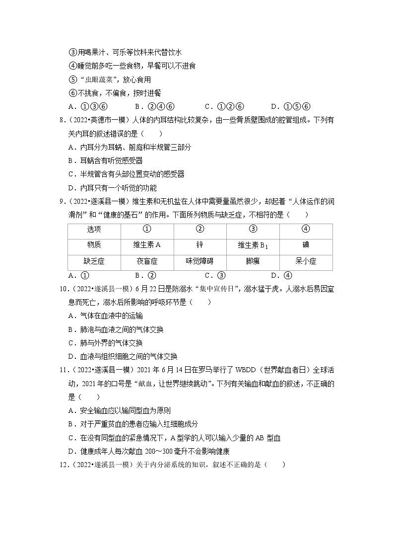 2022年广东省中考生物二轮专题练4-人体系统02