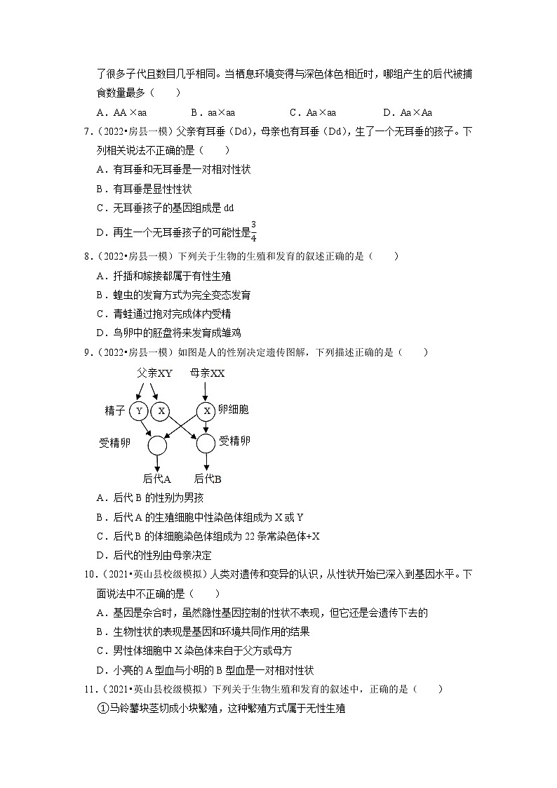 2022年湖北省中考生物二轮专题练6-生物的生殖、发育与遗传第2页