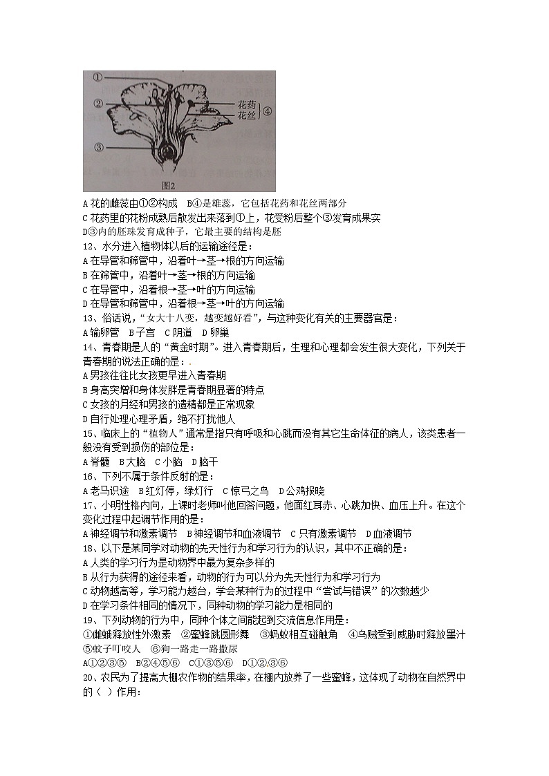 2020年广西贺州市中考生物真题试题第2页