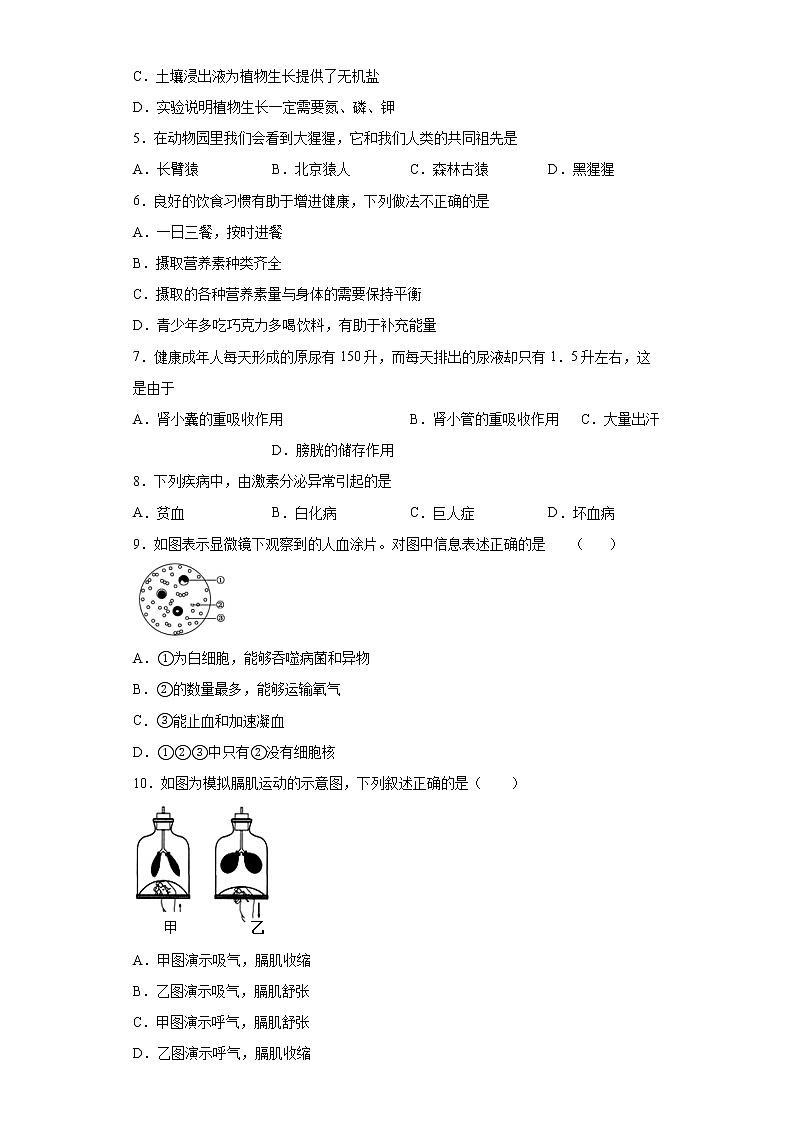 2022年甘肃省陇南市西和县中考一模生物试卷(word版含答案)02