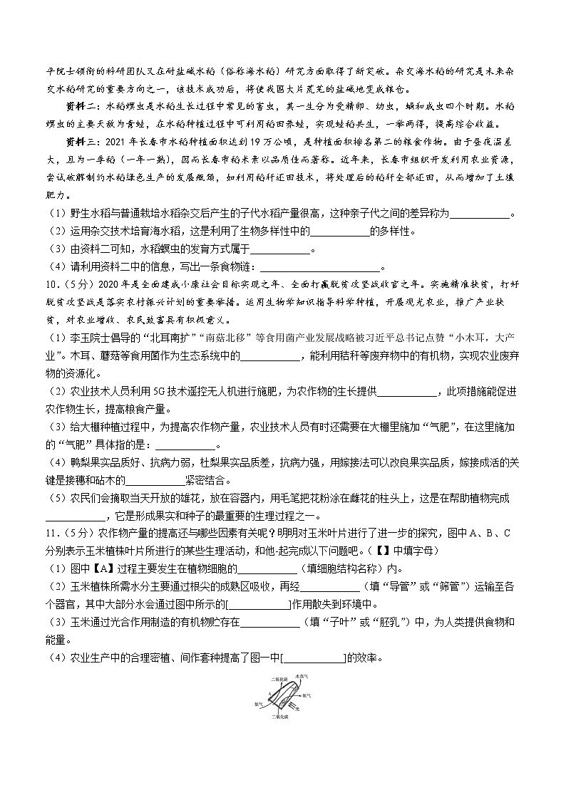 2022年甘肃省酒泉市肃州区中考一模生物试题02