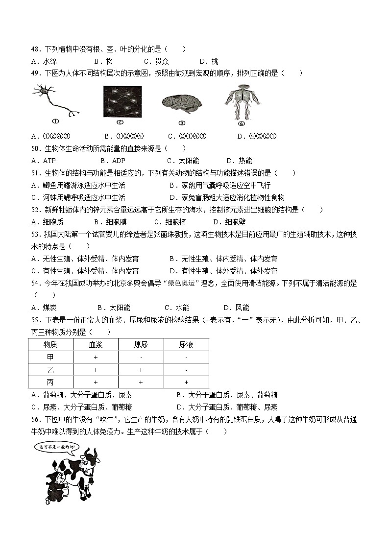 2022年江苏省泰州市海陵区中考一模生物试题02