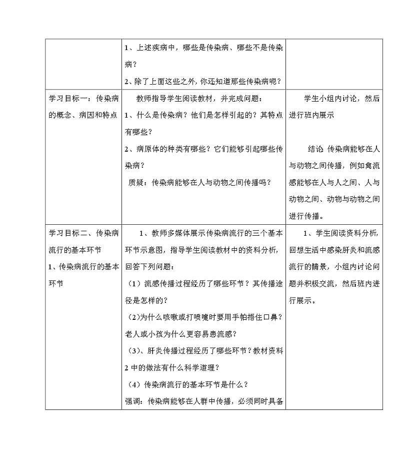 北京版8下生物 15.1传染病  教案02